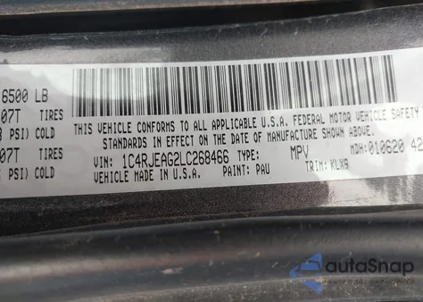 2020 Jeep Grand Cherokee Altitude 4X2 из США, поврежденный, VIN 1C4RJEAG2LC268466